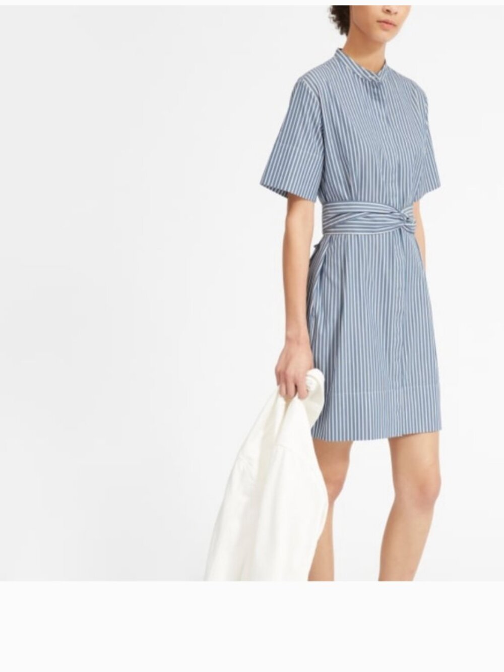 Everlane Striped Collarless Belted Shirt Dress Navy White Size 00